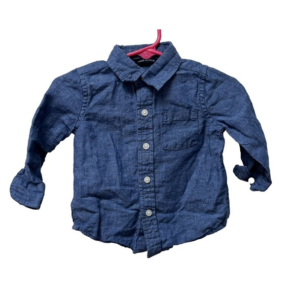 Janie & Jack Blue Linen Button Down Dress Shirt Baby Boys Sz 6-12 Mths Easter - Picture 1 of 4
